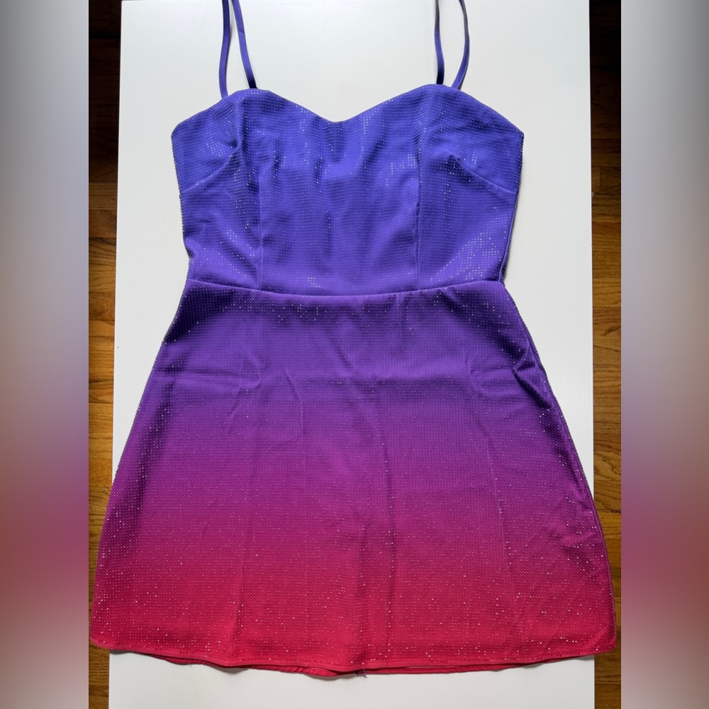 NWT Sunset Lovers Ombre Gradient Sparkly Rhinestone Mini Dress Purple Pink Red L - Picture 7 of 10